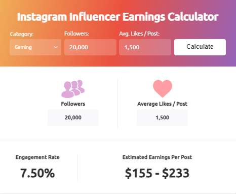 Instagram influencer earnings example - Instagram Money Calculator