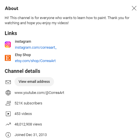 Correa Art YouTube bio